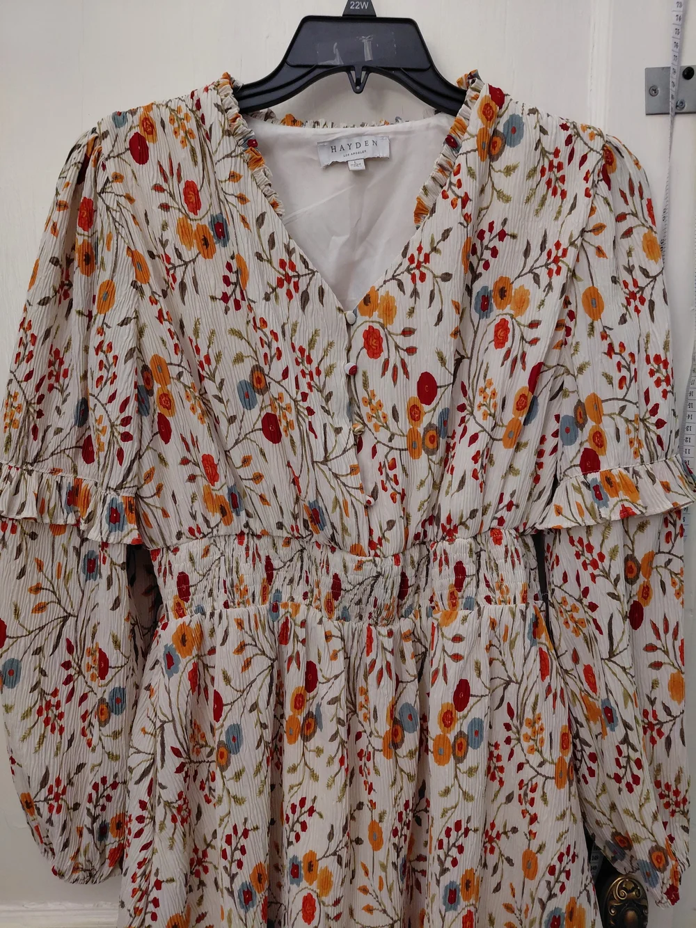 Hayden Los Angeles Floral Print Ruffle Sleeve Mini Dress Cream & Orange Large